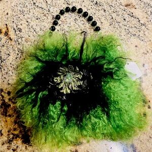 NWT - Custom Made. Genuine Tibetan Lamb with a glass bead handle